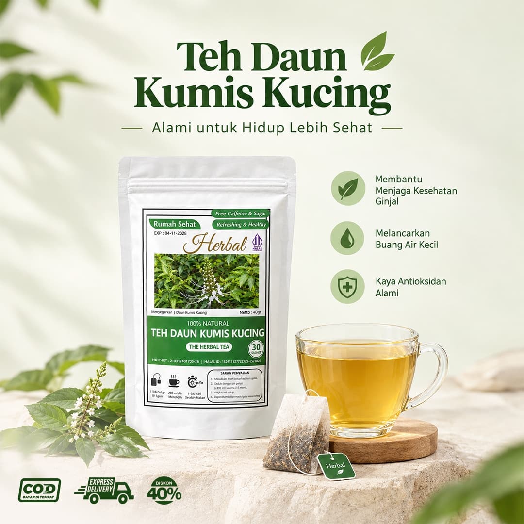 Teh Daun Kumis Kucing, alami untuk hidup lebih sehat, membantu menjaga kesehatan ginjal, kaya antioksidan alami, diskon 40%