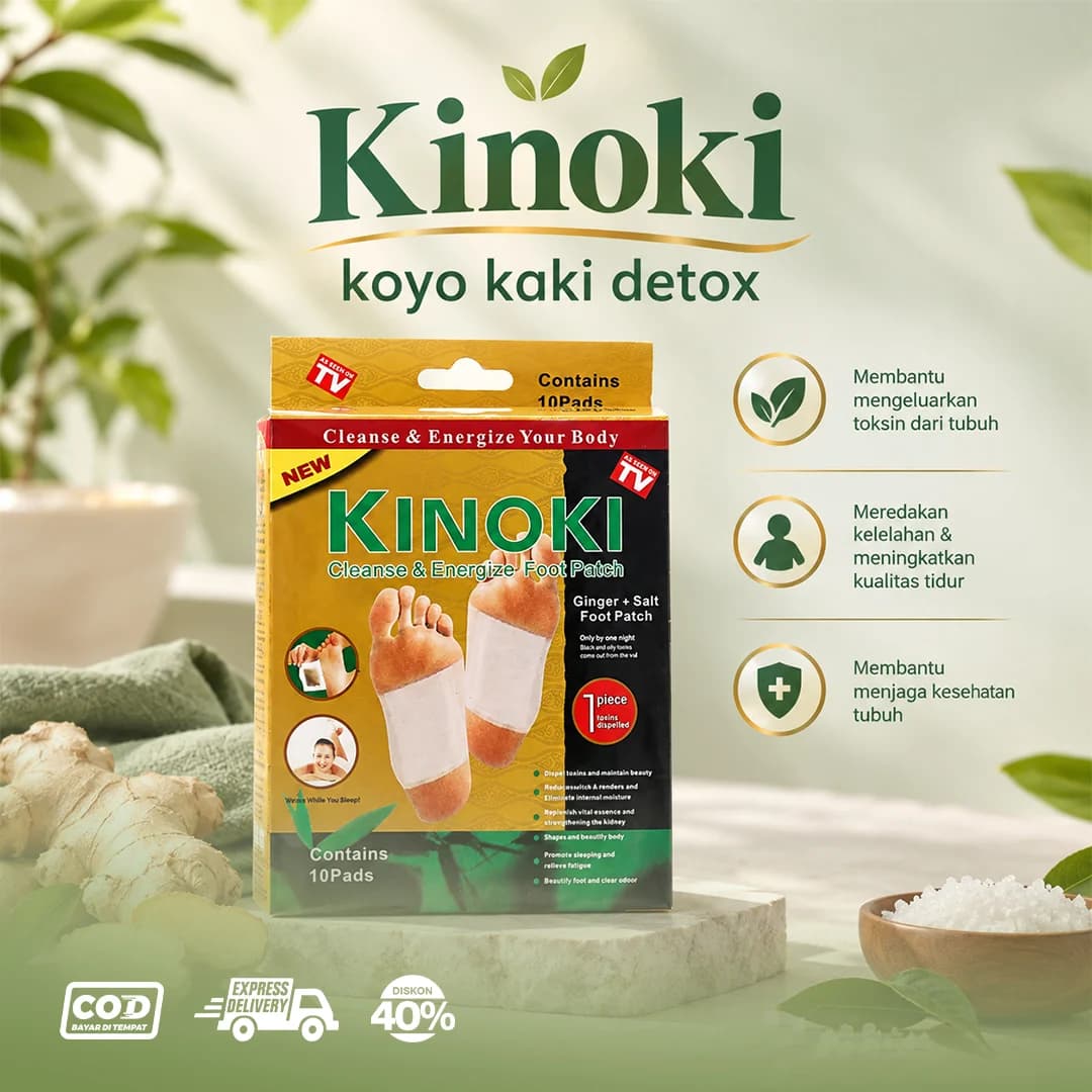 Kotak Kinoki koyo kaki detox di samping jahe dan garam, meredakan kelelahan dan meningkatkan kualitas tidur
