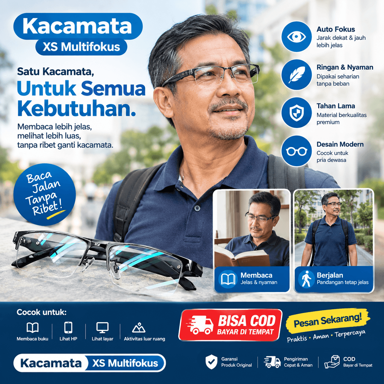 Kacamata Titanium Impor Jepang, 3 Fungsi dalam 1 Lensa