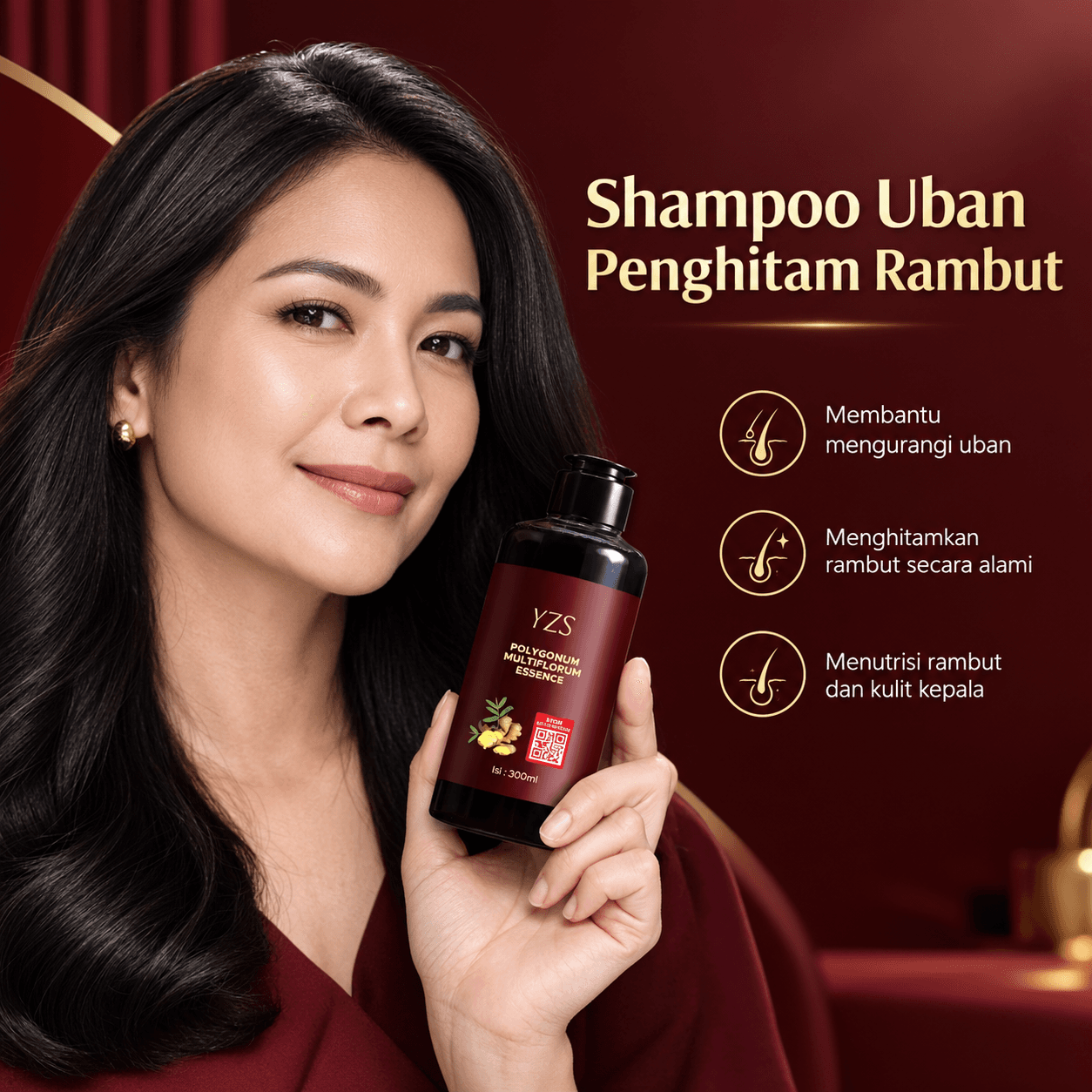 Shampoo Uban Penghitam Rambut YZS, Isi 300 ml