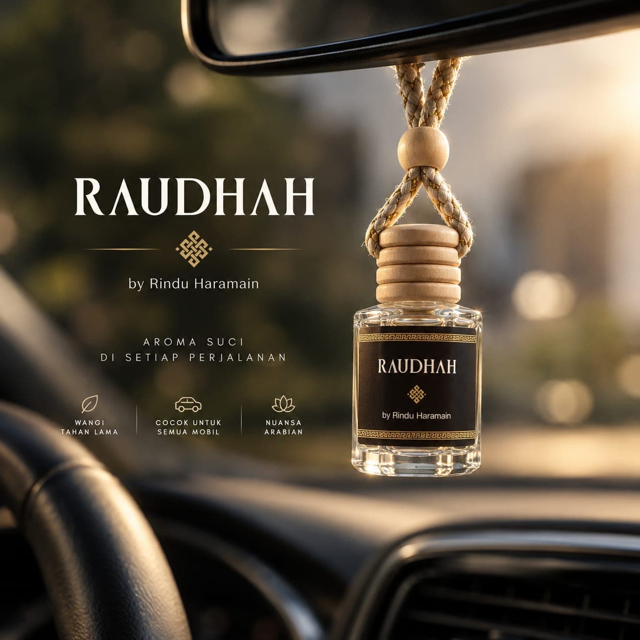 Parfum mobil RAUDHAH tergantung di spion, aroma suci di setiap perjalanan, wangi tahan lama, cocok semua mobil