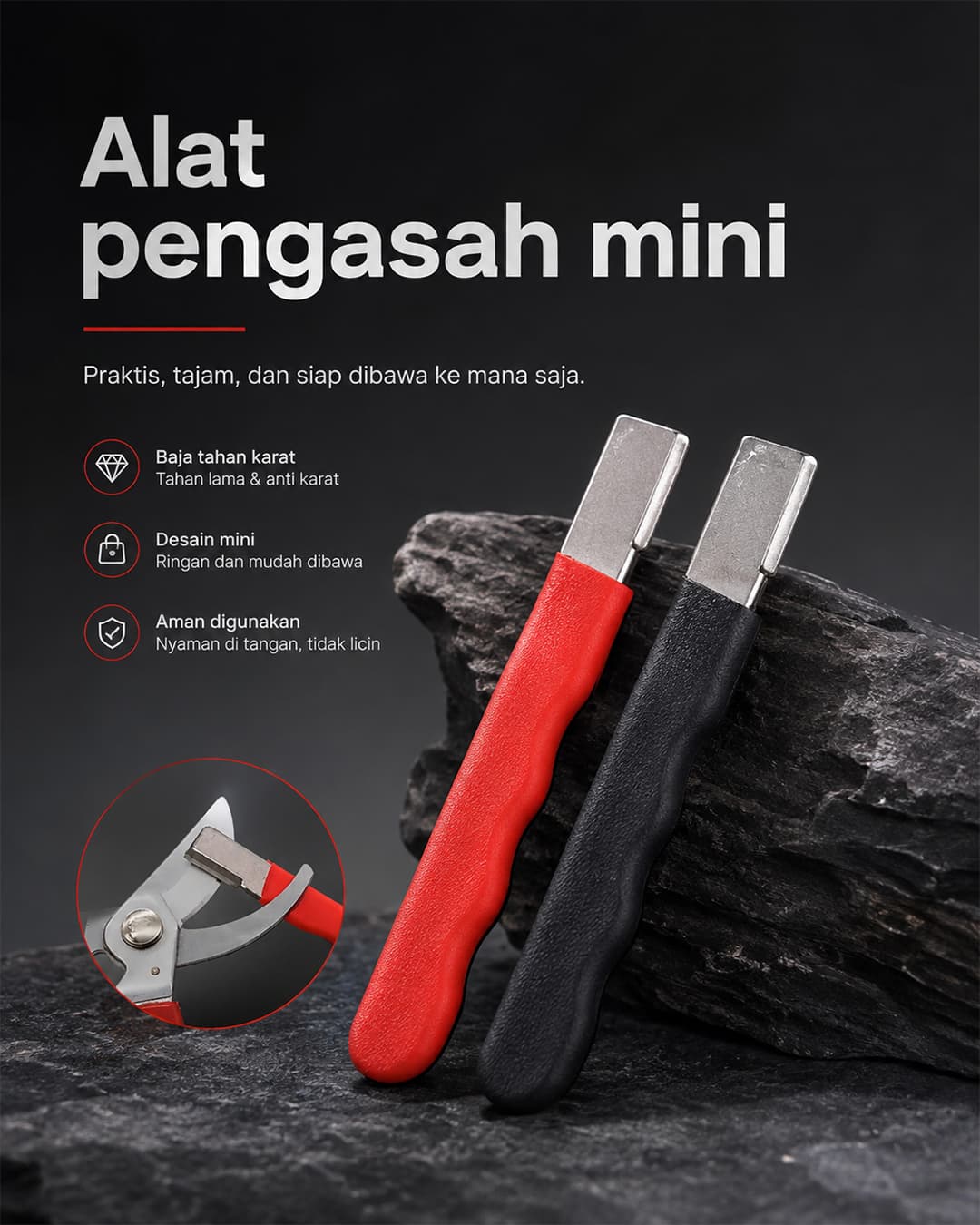 Alat pengasah mini merah dan hitam