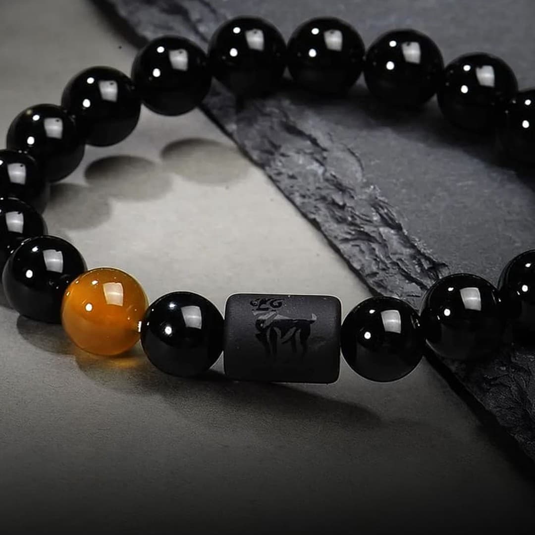 Gelang giok hitam batu alam dengan aksen mata harimau
